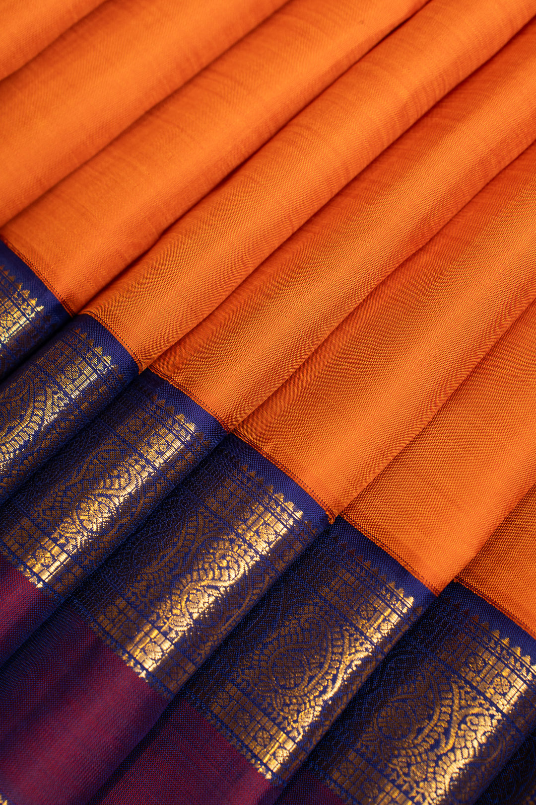 Rust orange and MS blue pure Kanchipuram silk saree