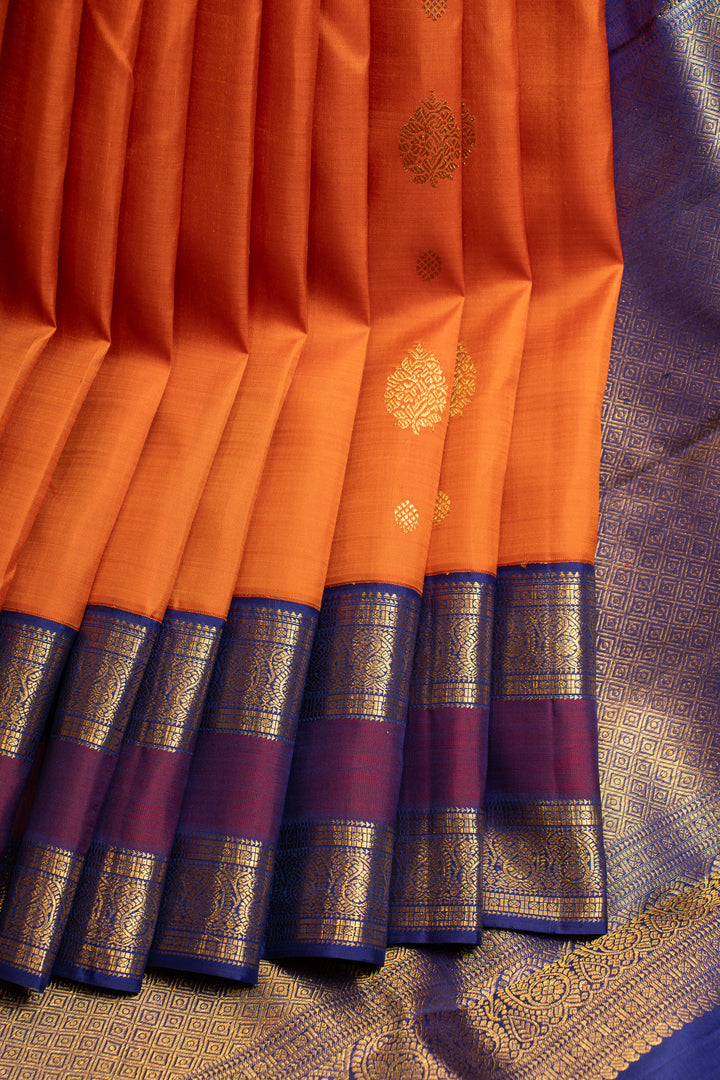 Rust orange and MS blue pure Kanchipuram silk saree