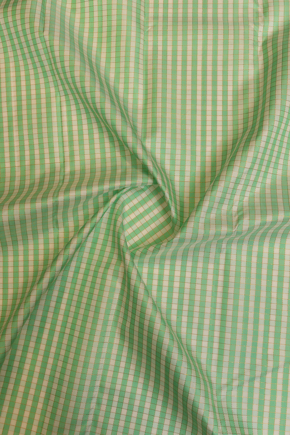 Green and white checks Varisaipettu pure Kanchipuram silk saree