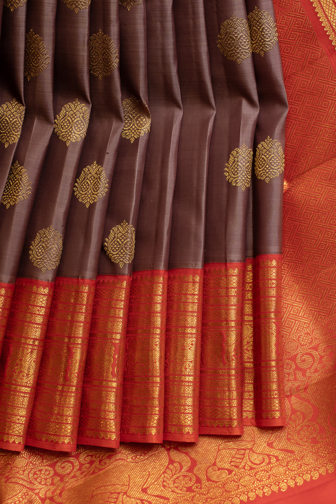 Purple and red Varisaipettu pure Kanchipuram silk saree