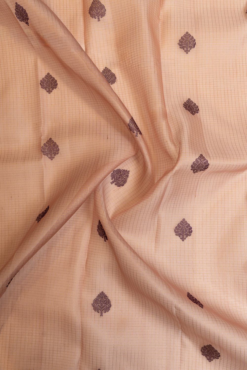 Onion pink zari checks pure Kora Kanchipuram silk saree
