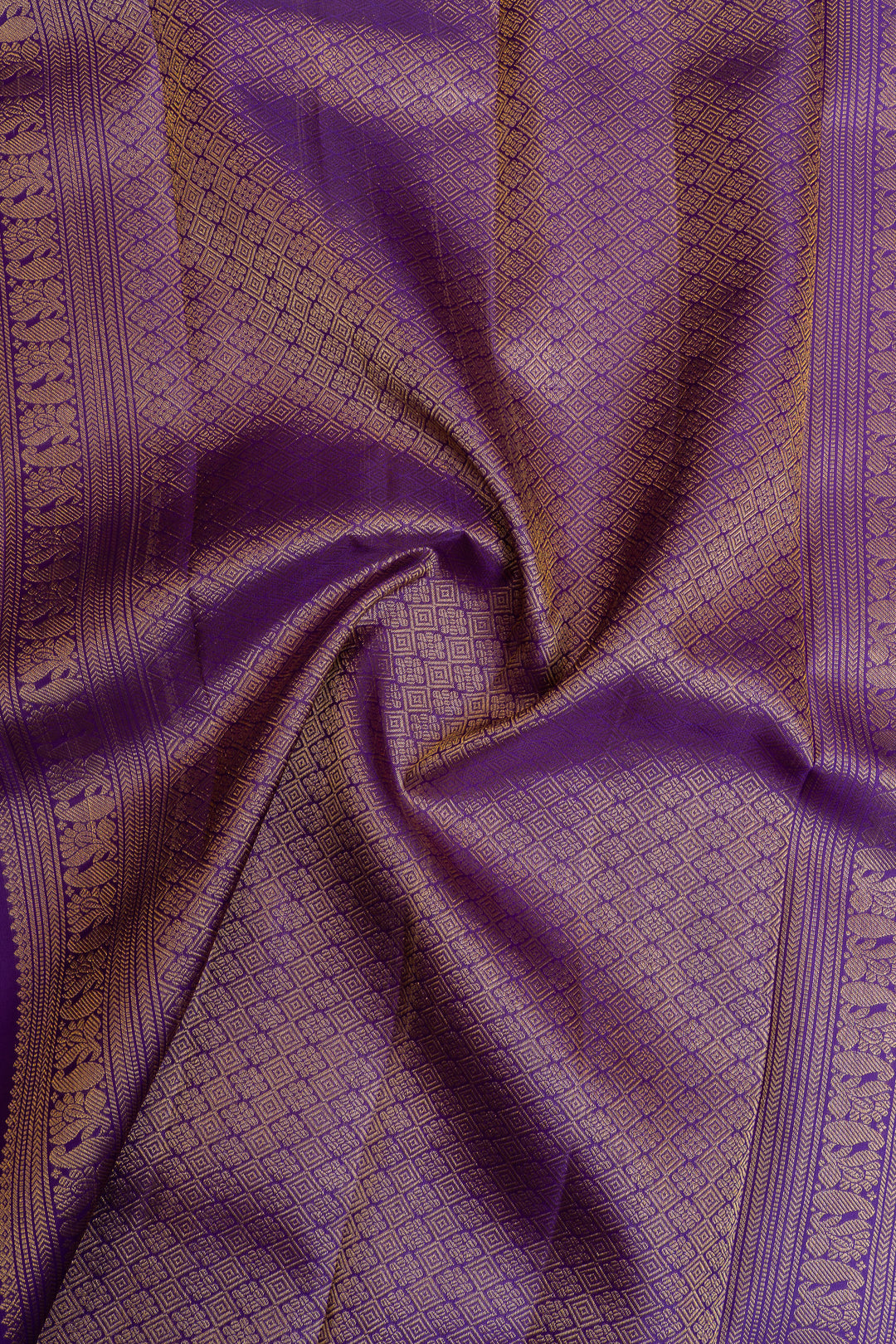 Cream and purple pure Kanchipuram silk saree