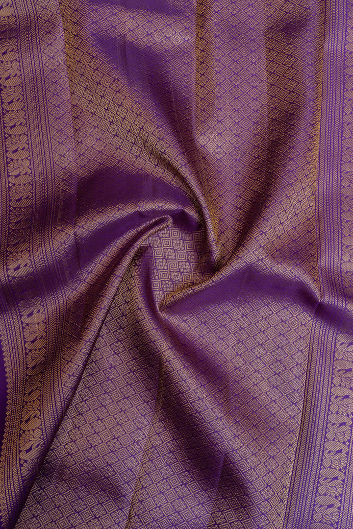 Cream and purple pure Kanchipuram silk saree