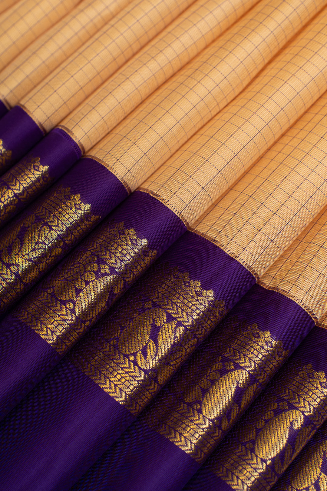Cream and purple pure Kanchipuram silk saree
