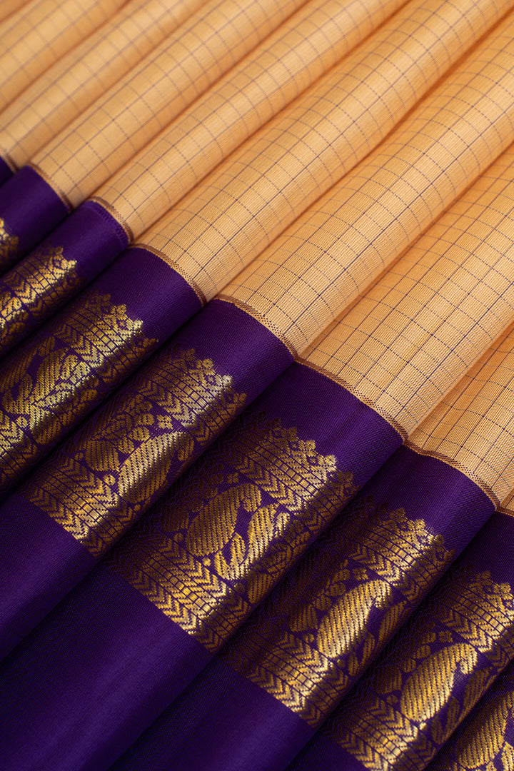 Cream and purple pure Kanchipuram silk saree