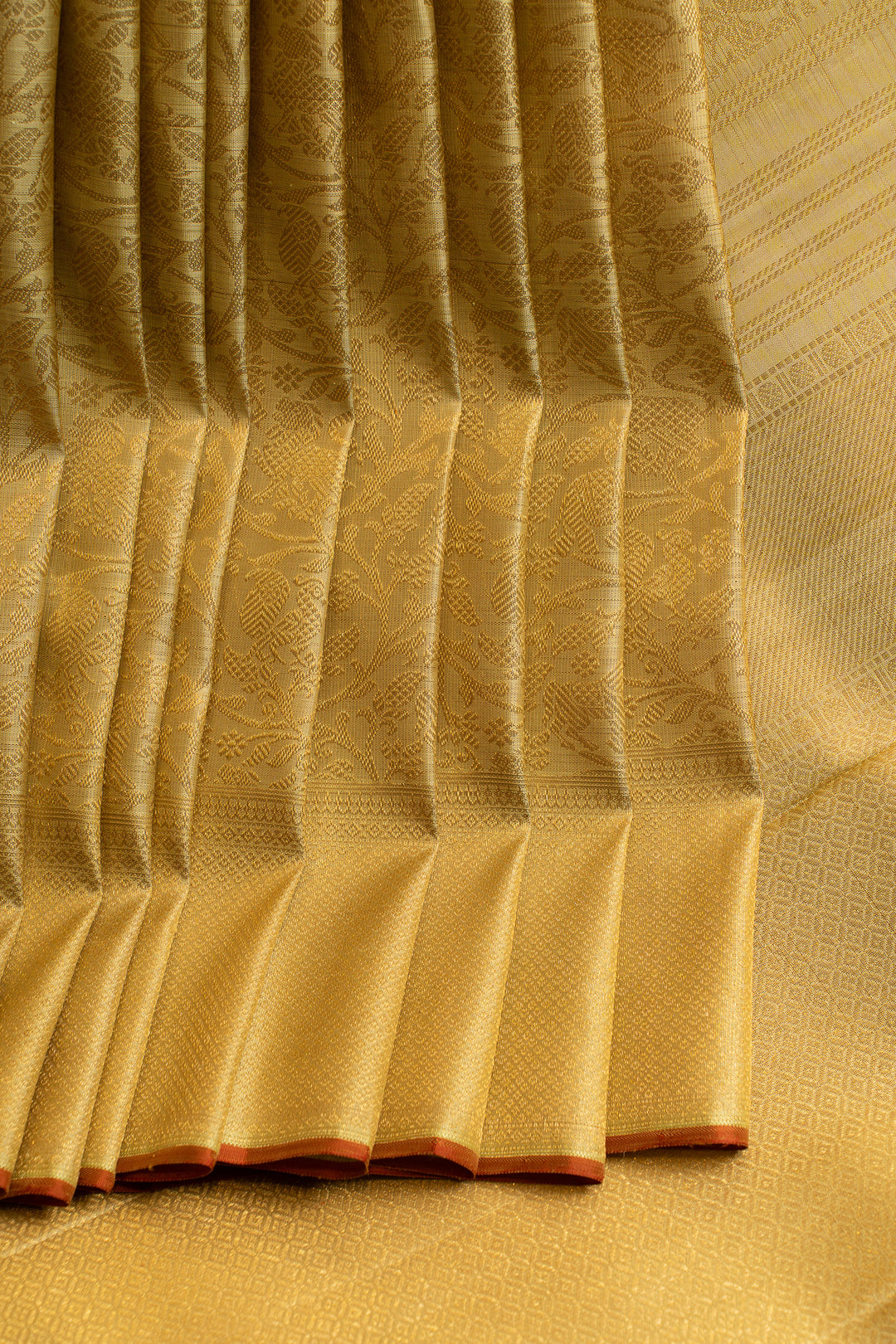 Greenish gold vanasingaram pure brocade Kanchipuram silk saree