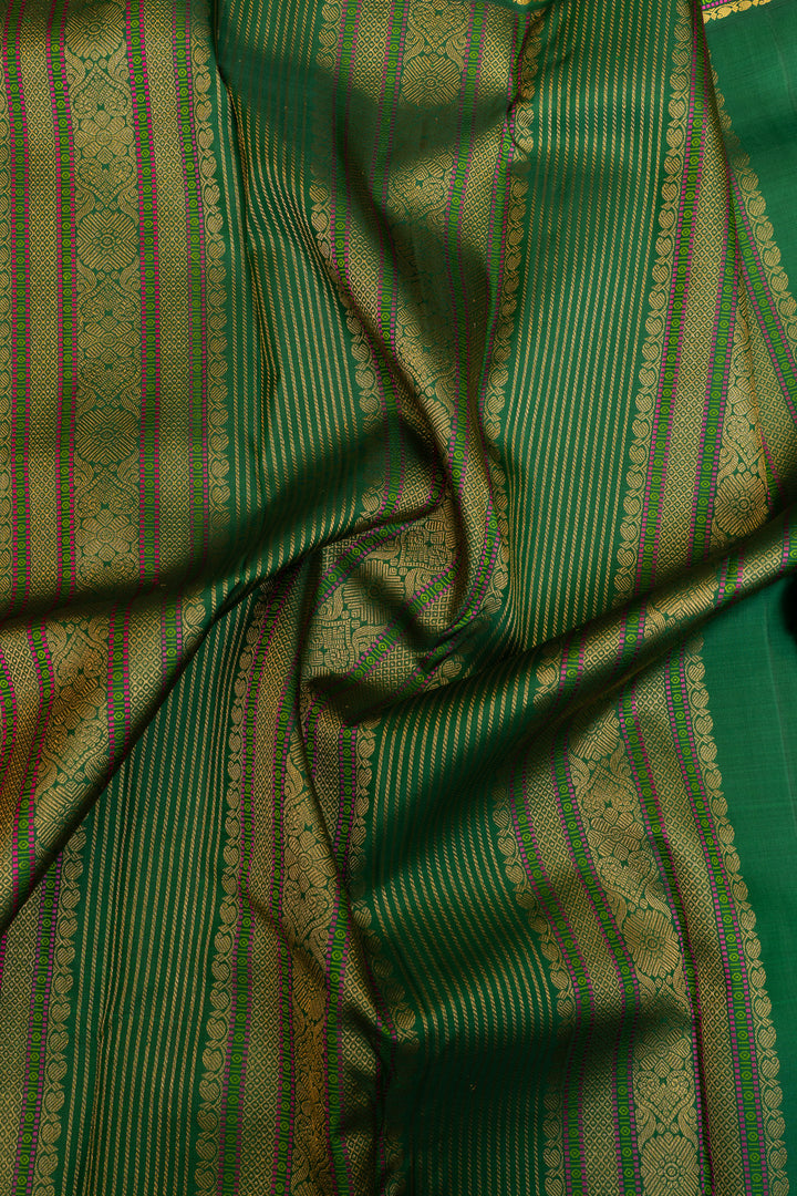 Red and green rettai pettu pure Kanchipuram silk saree