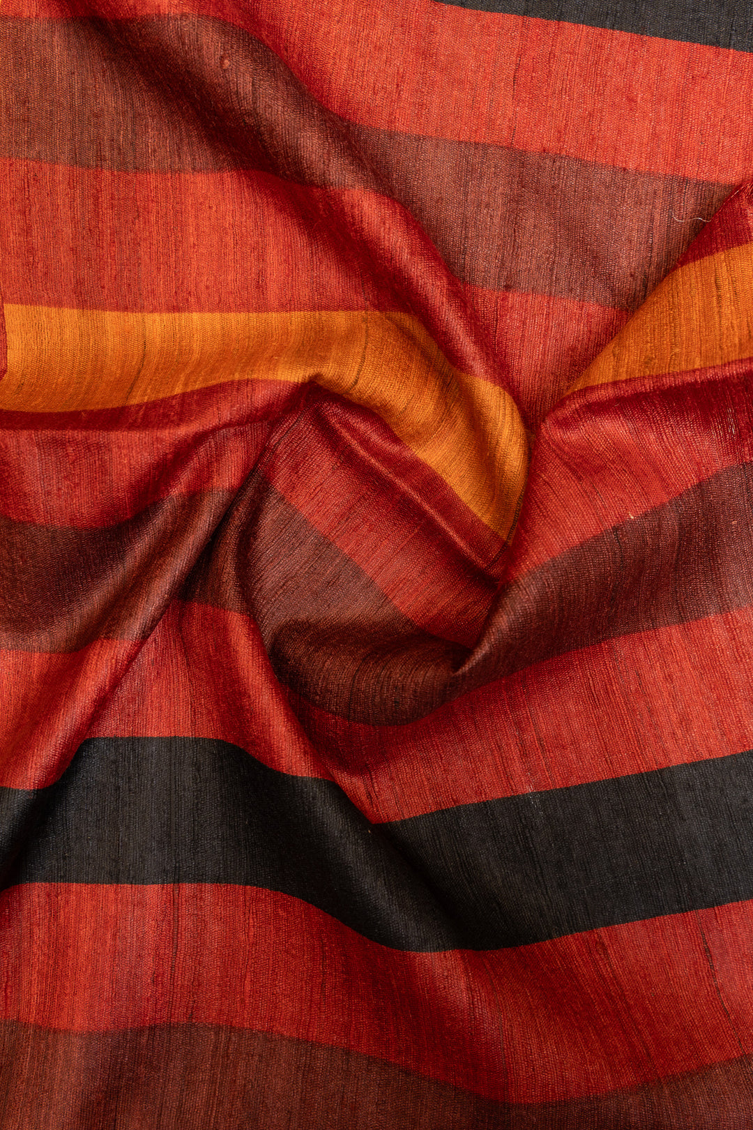 Orange handprinted pure Tussar saree