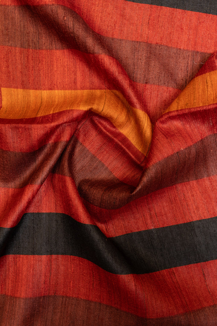 Orange handprinted pure Tussar saree