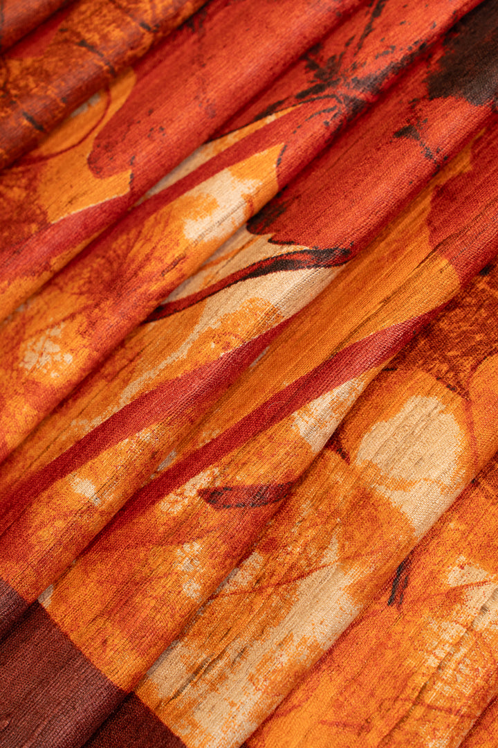 Orange handprinted pure Tussar saree