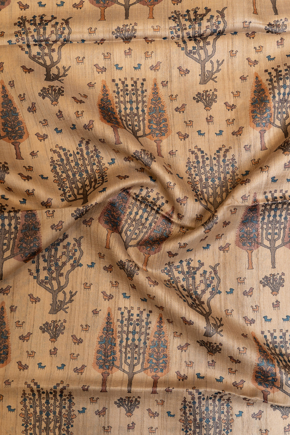Beige farm printed pure Tussar silk saree