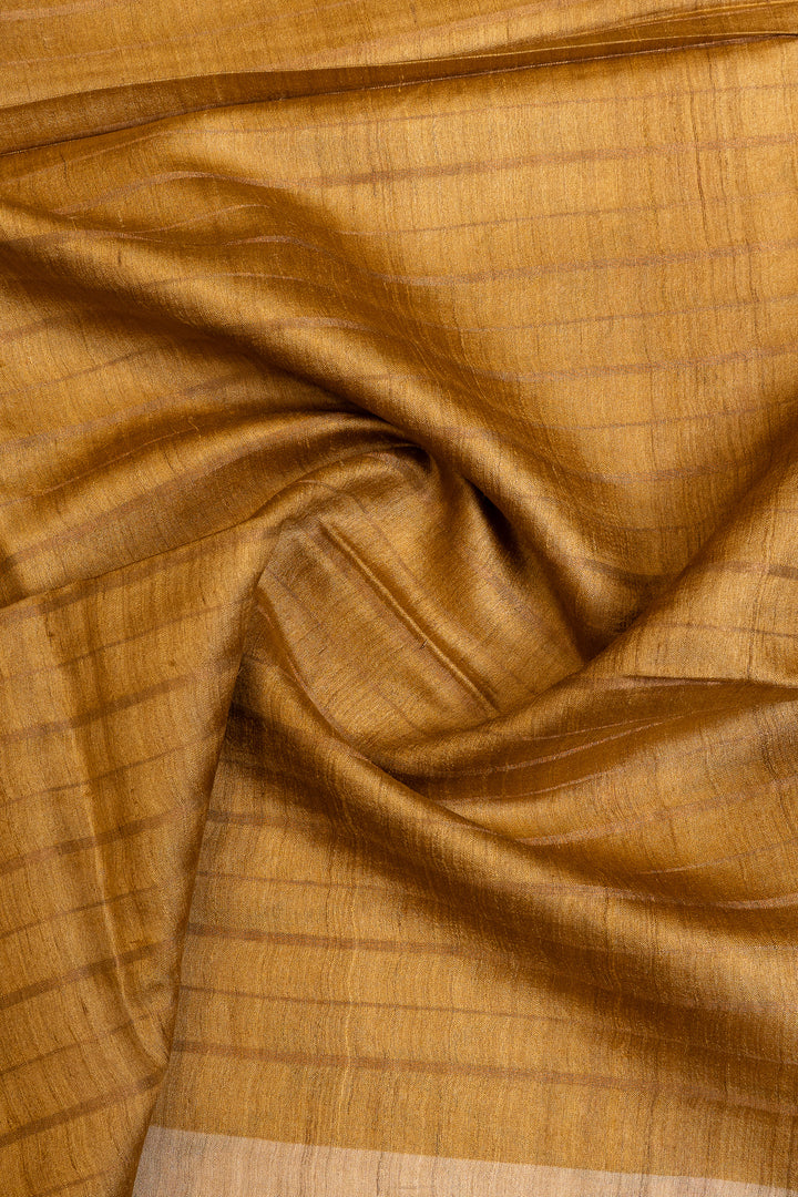 Mustard Pichwai handprinted pure Tussar saree