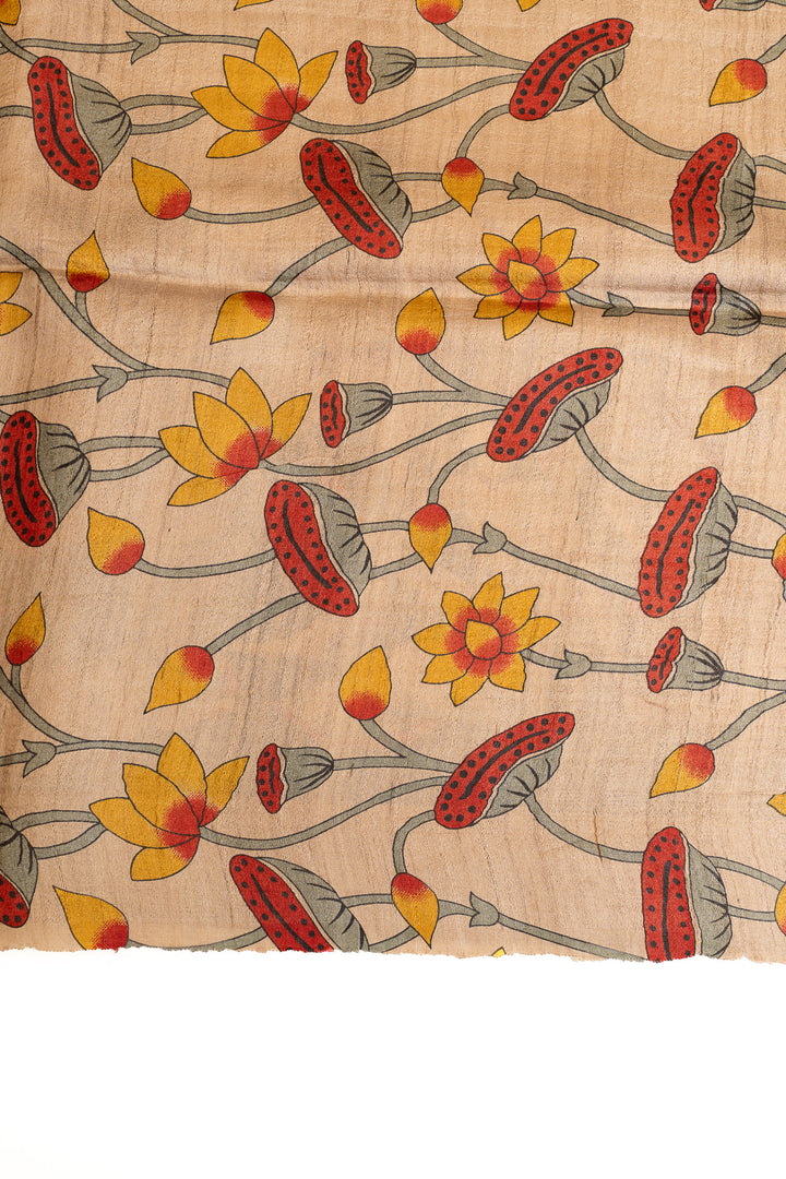 Mustard Pichwai handprinted pure Tussar saree