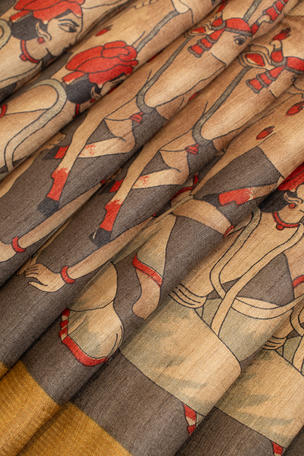Mustard Pichwai handprinted pure Tussar saree