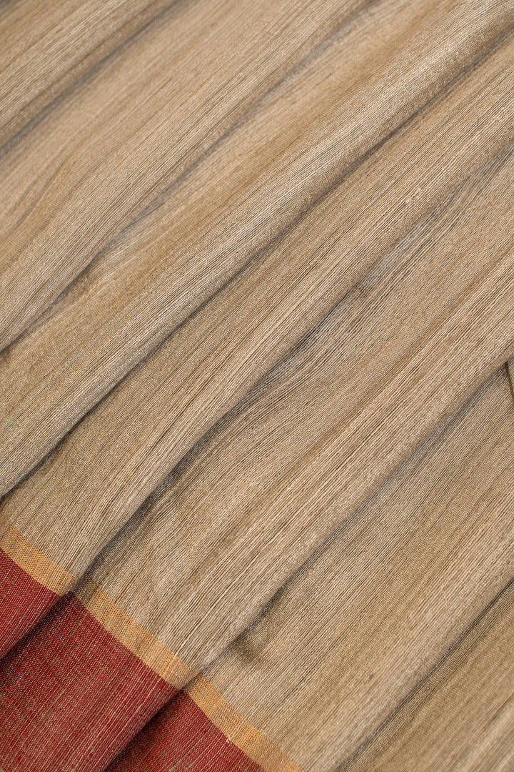Greyish beige pure Tussar silk saree