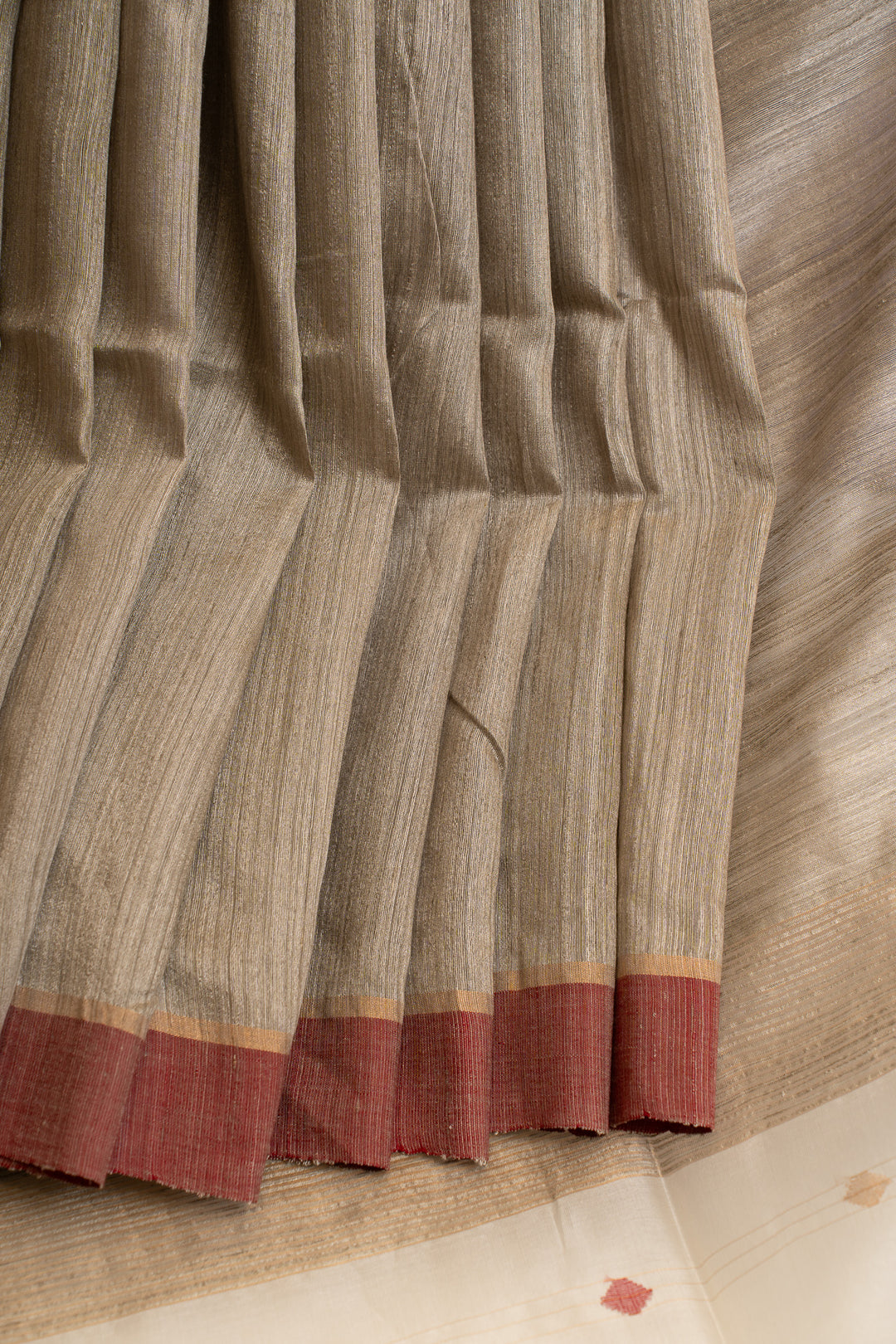 Greyish beige pure Tussar silk saree