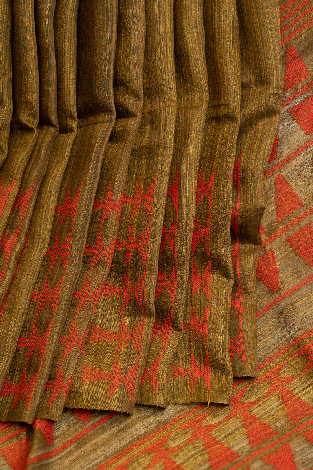 Olive green  pure matka Tussar silk saree