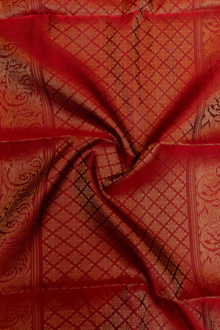 Maroon and gold traditional pure soft silk saree