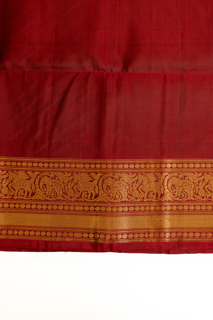 Maroon and gold traditional pure soft silk saree