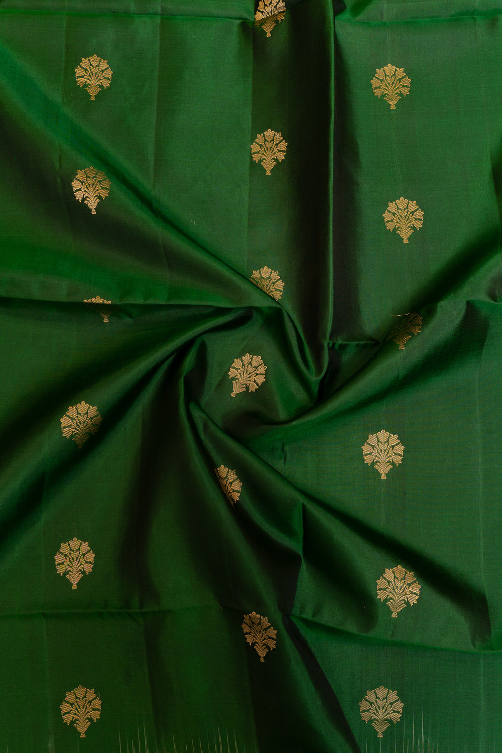 Emerald green and beige pure soft silk saree