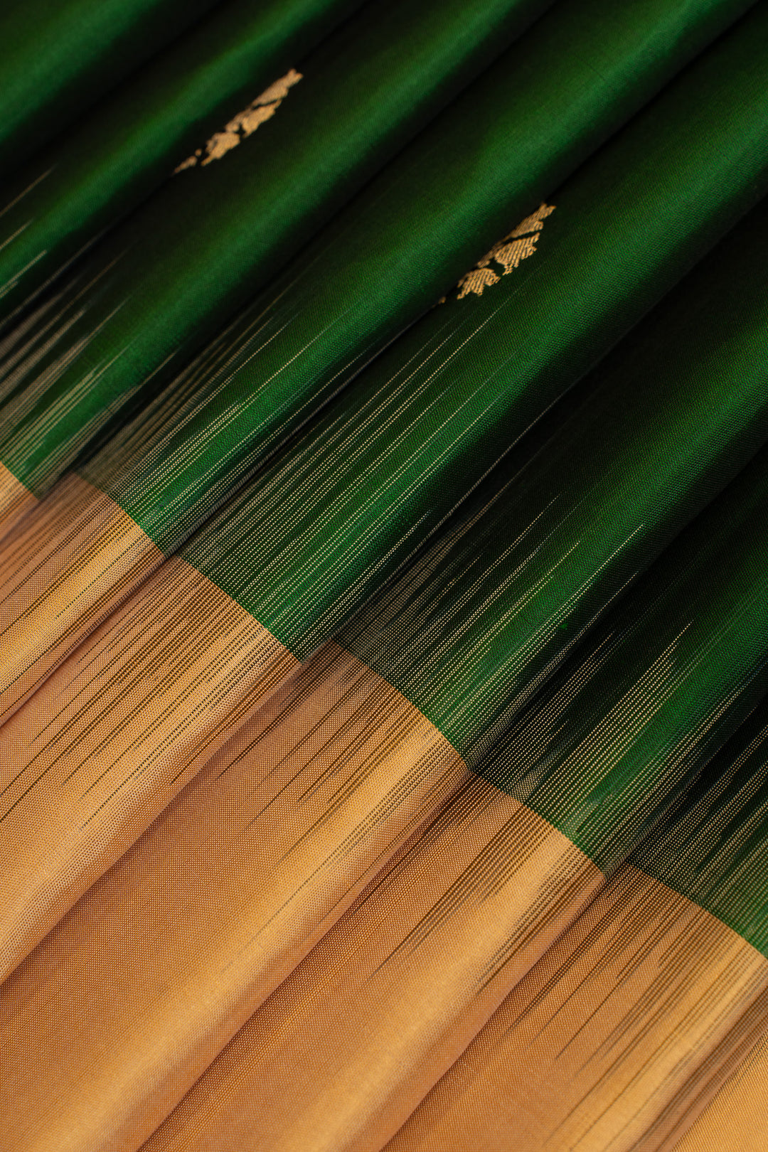 Emerald green and beige pure soft silk saree
