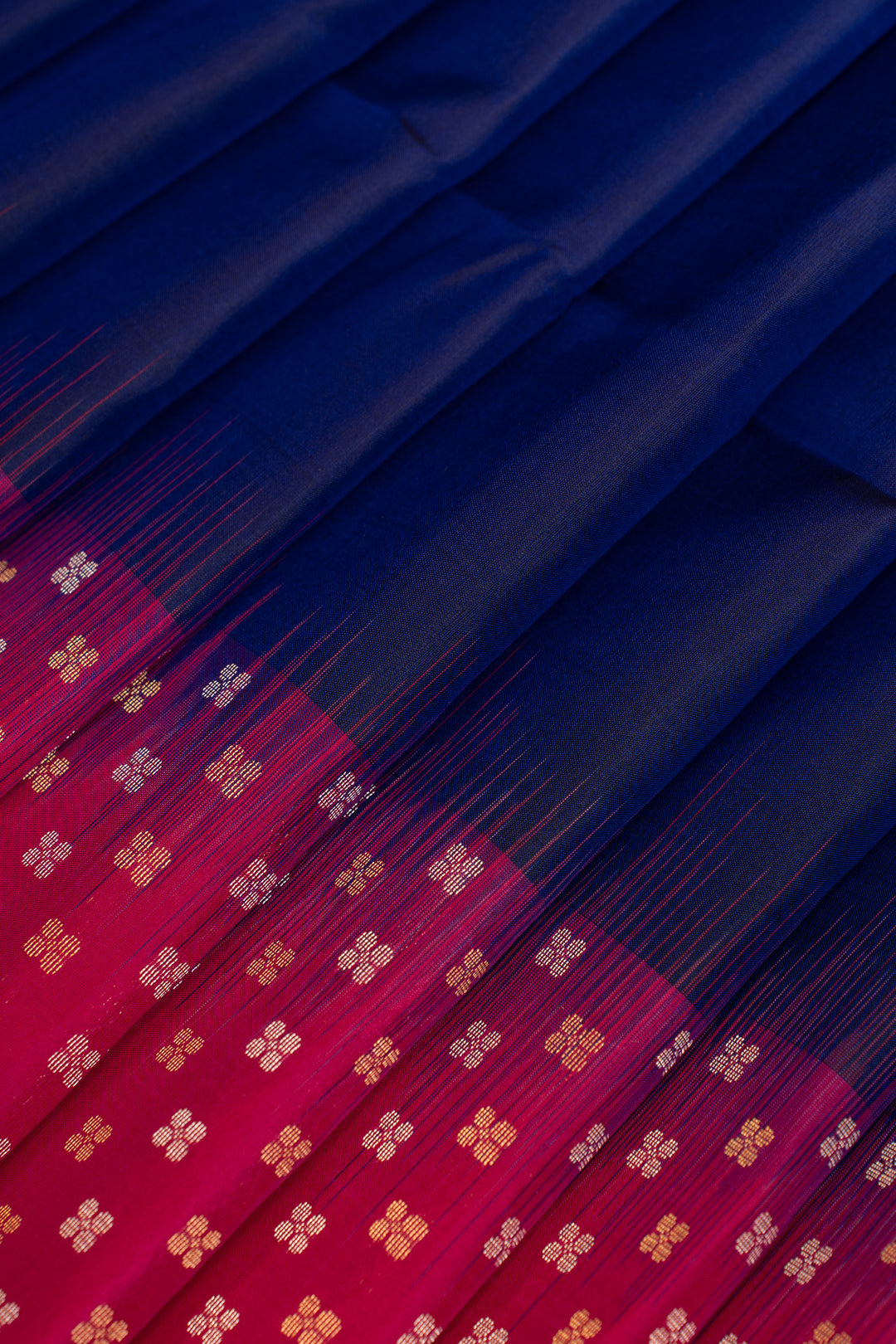 Indigo blue and pink turning border pure soft silk saree