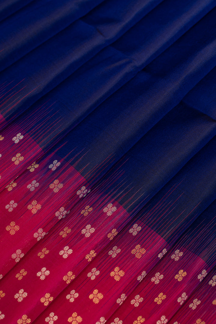 Indigo blue and pink turning border pure soft silk saree