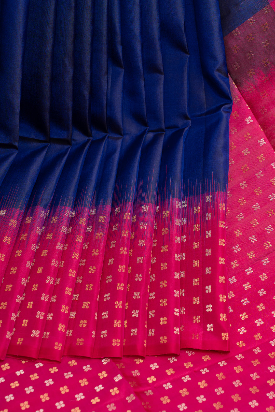 Indigo blue and pink turning border pure soft silk saree