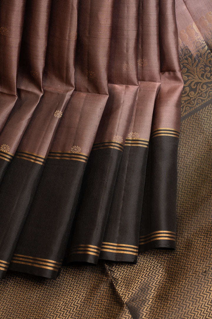 Mauve and black pure soft silk saree