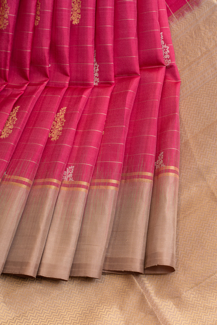Magenta stripes pure soft silk saree