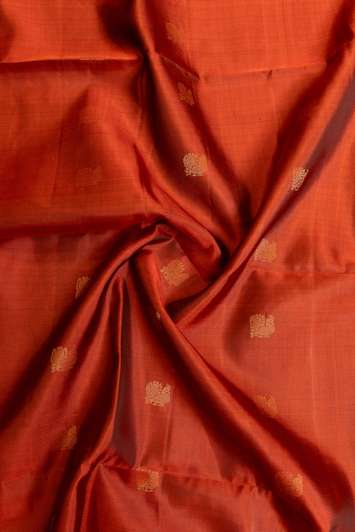 Rust orange and purple pure soft silk saree