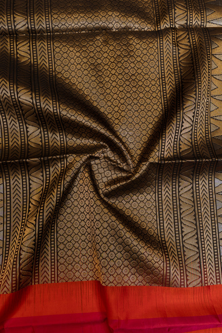 Pearl white orange and black Mupagam pure soft silk saree