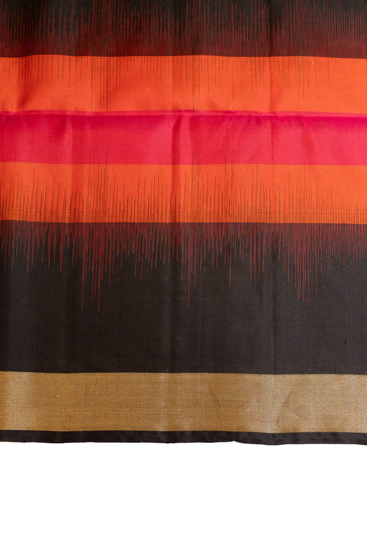 Pearl white orange and black Mupagam pure soft silk saree