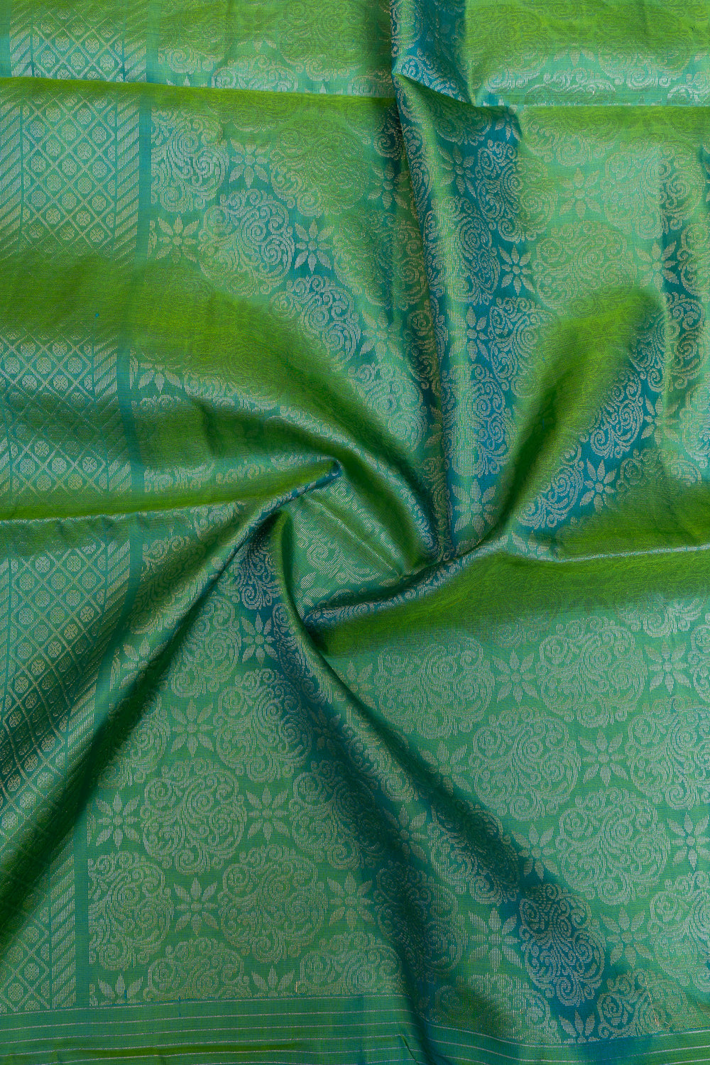 Peacock blue zari checks pure soft silk saree