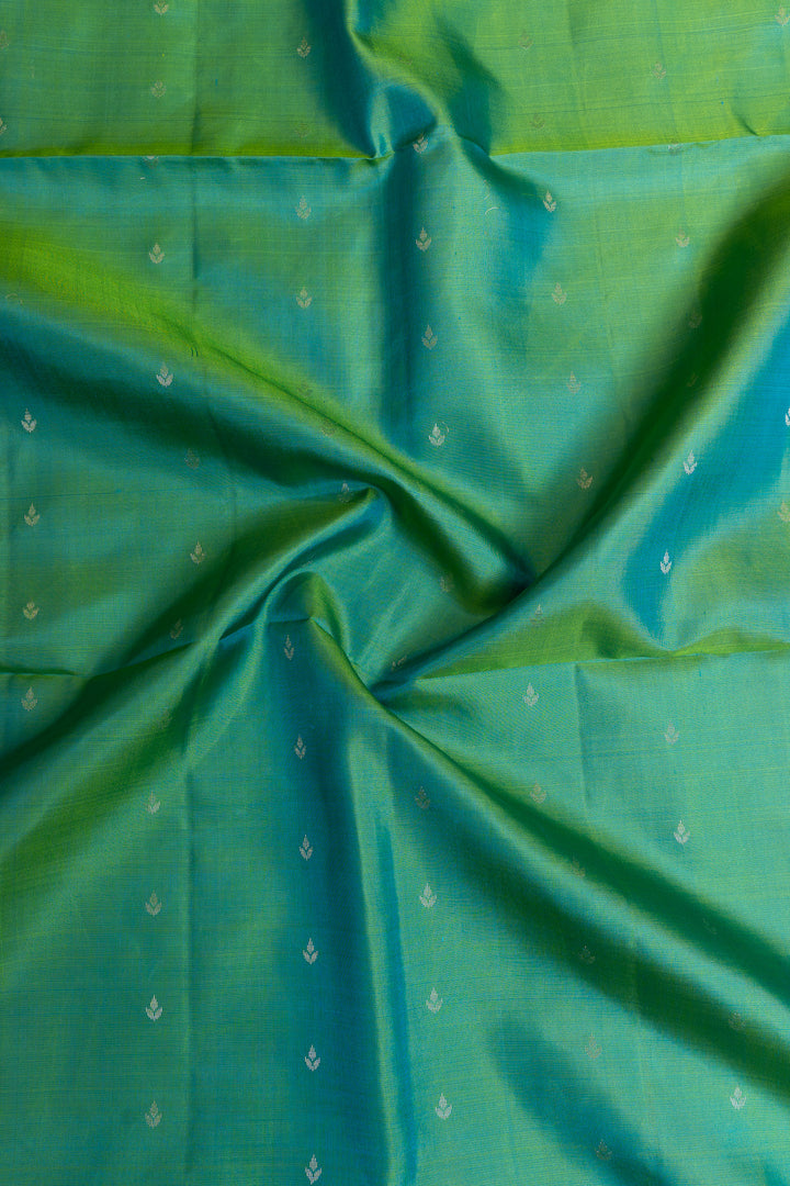 Peacock blue zari checks pure soft silk saree