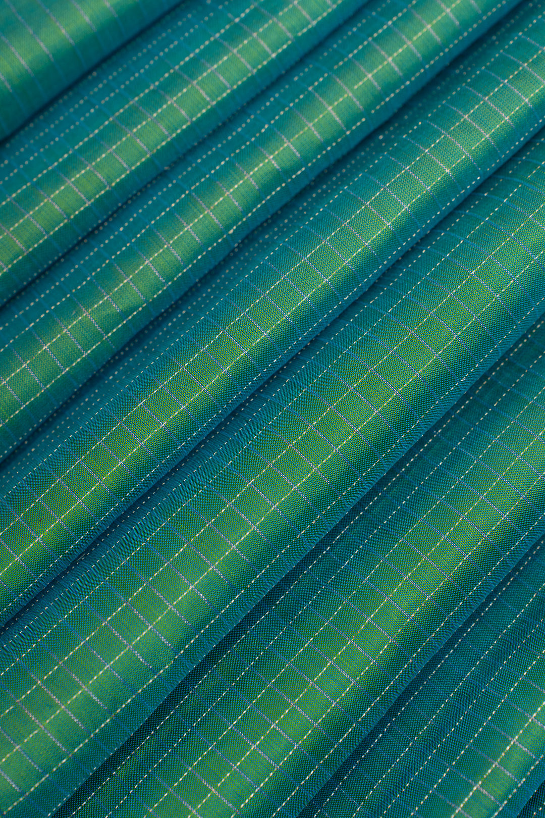 Peacock blue zari checks pure soft silk saree