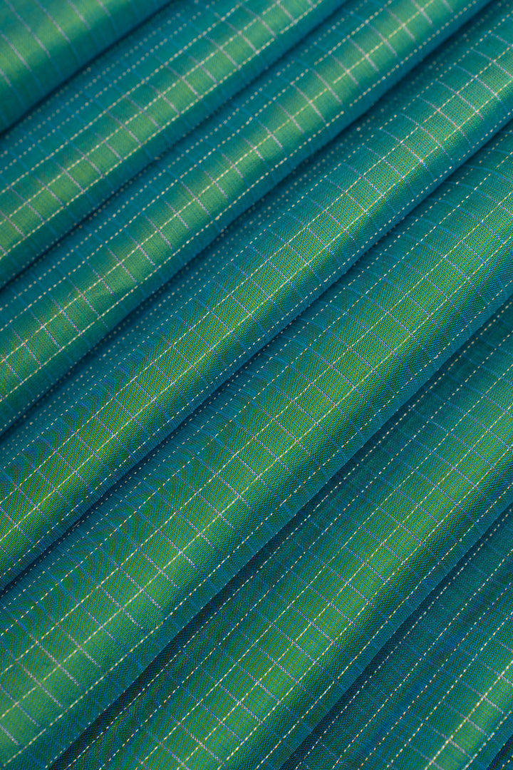Peacock blue zari checks pure soft silk saree