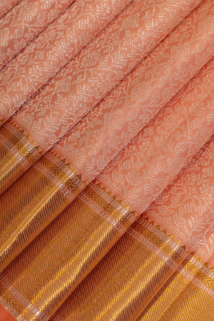 Peach floral brocade pure Kanchipuram silk saree
