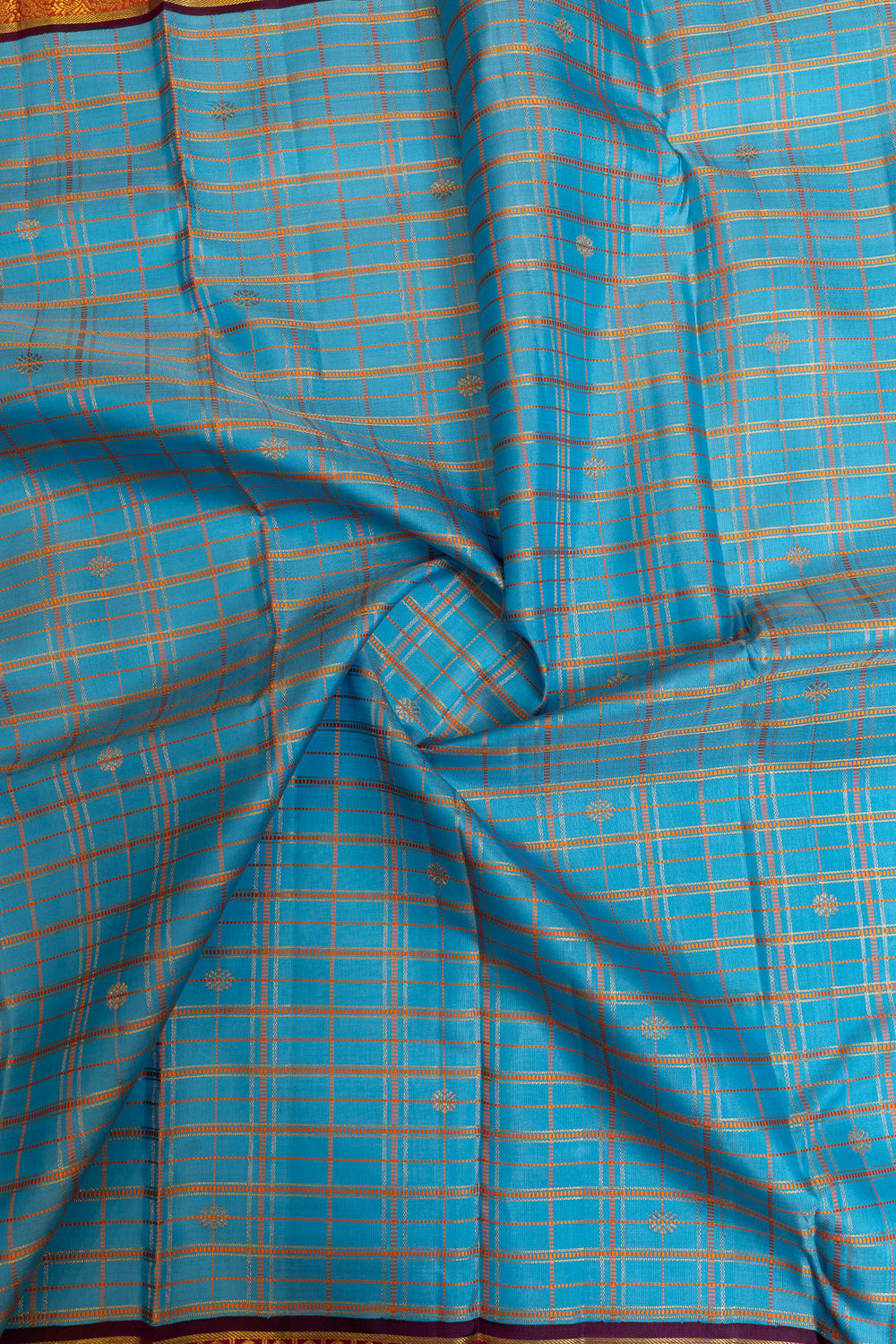 Anandha blue vintage checks pure Kanchipuram silk saree