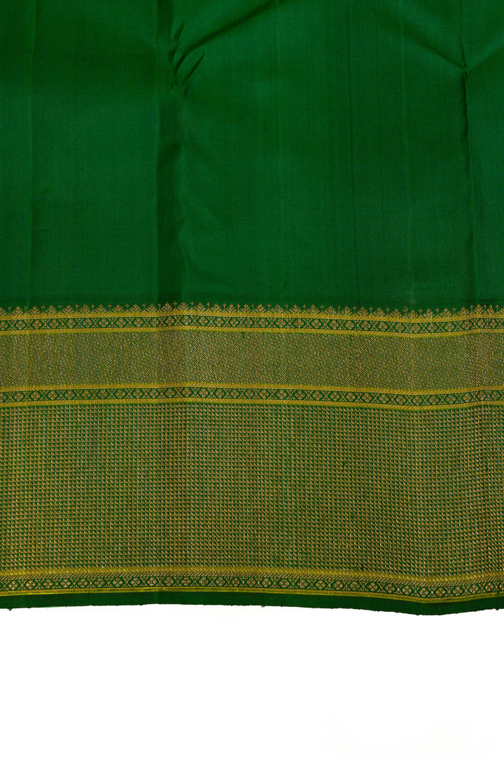 Orange and green lakshadeepam turning border pure Kanchipuram silk saree