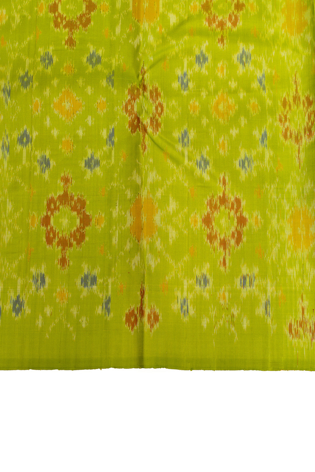 Red and green borderless ikat Kanchipuram pure silk saree