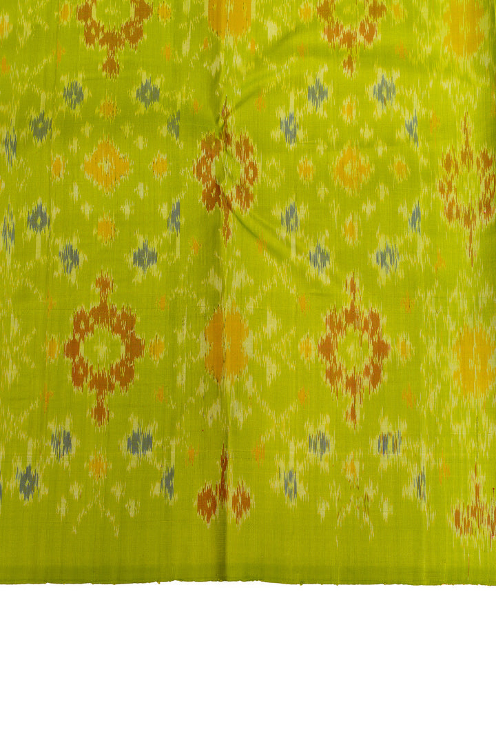Red and green borderless ikat Kanchipuram pure silk saree