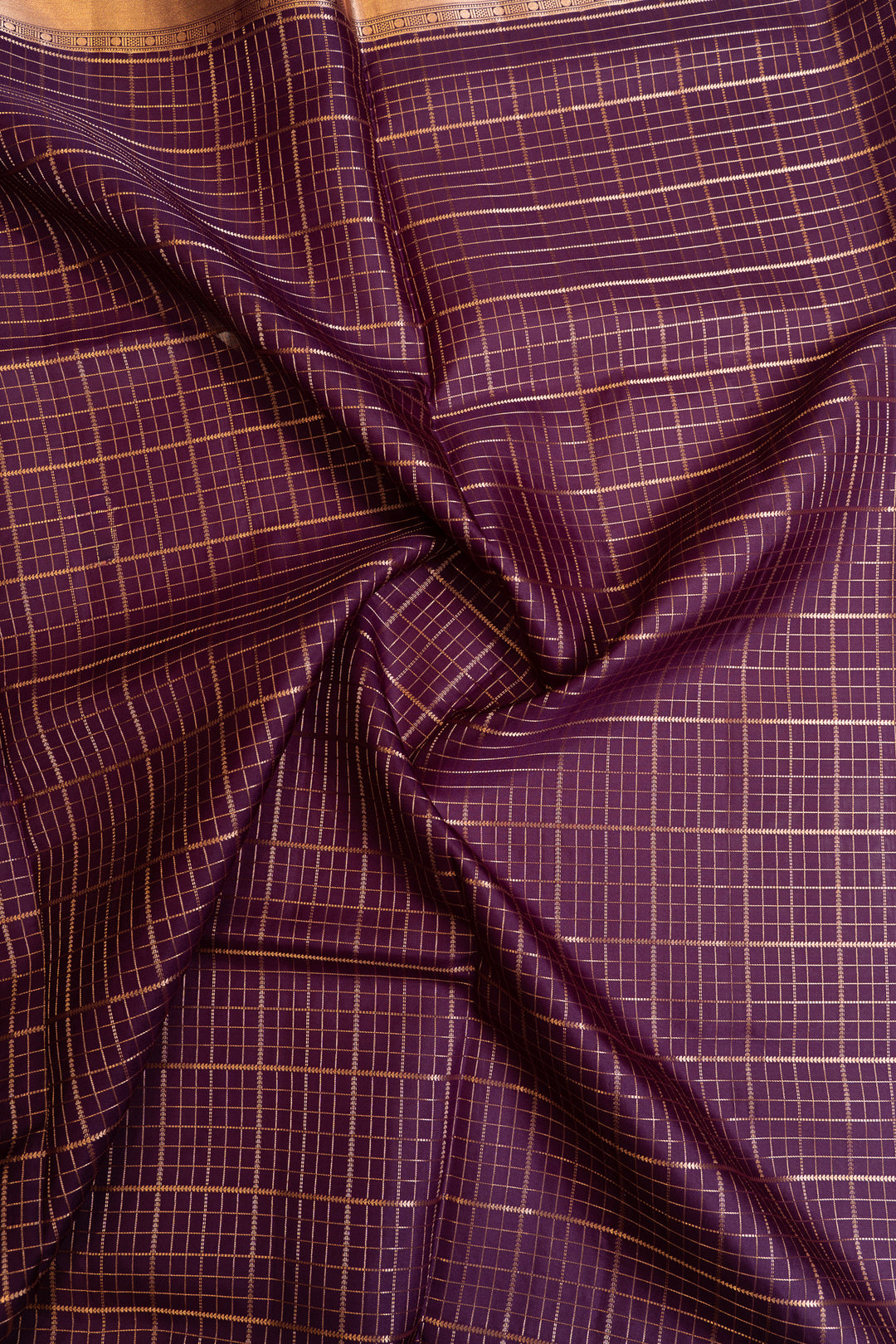Aubergine purple zari checks pure soft silk saree