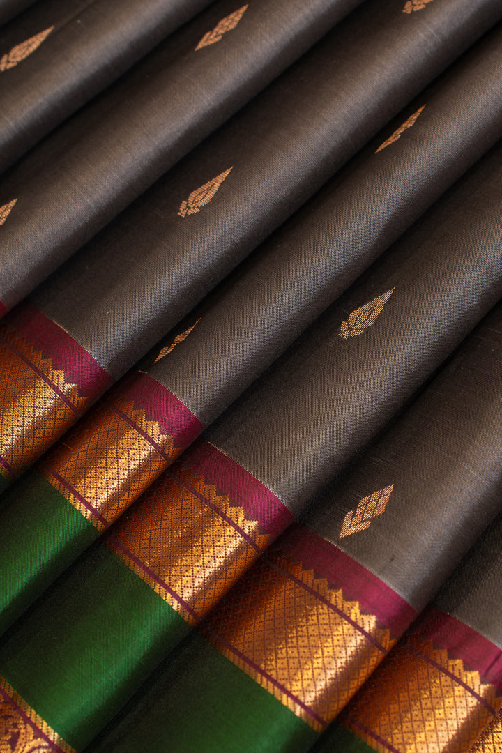 Grey rettai pettu pure Kanchipuram silk saree