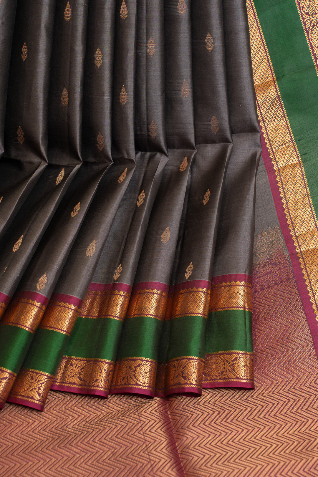 Grey rettai pettu pure Kanchipuram silk saree