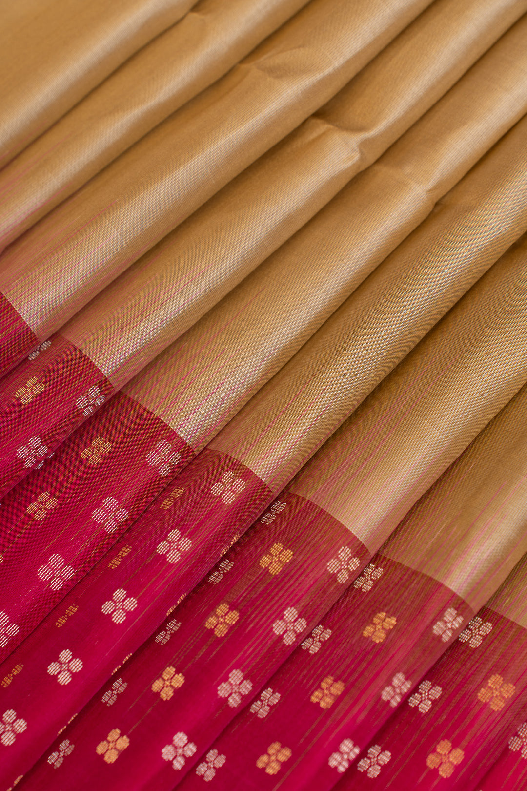 Cream and pink turning border pure soft silk saree