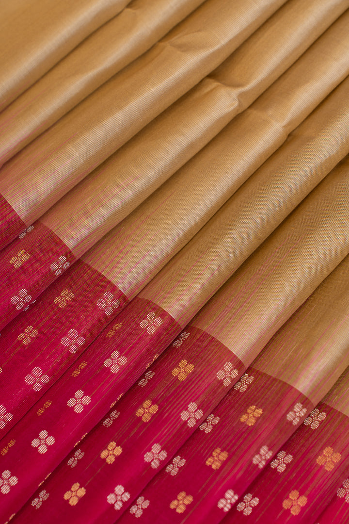 Cream and pink turning border pure soft silk saree