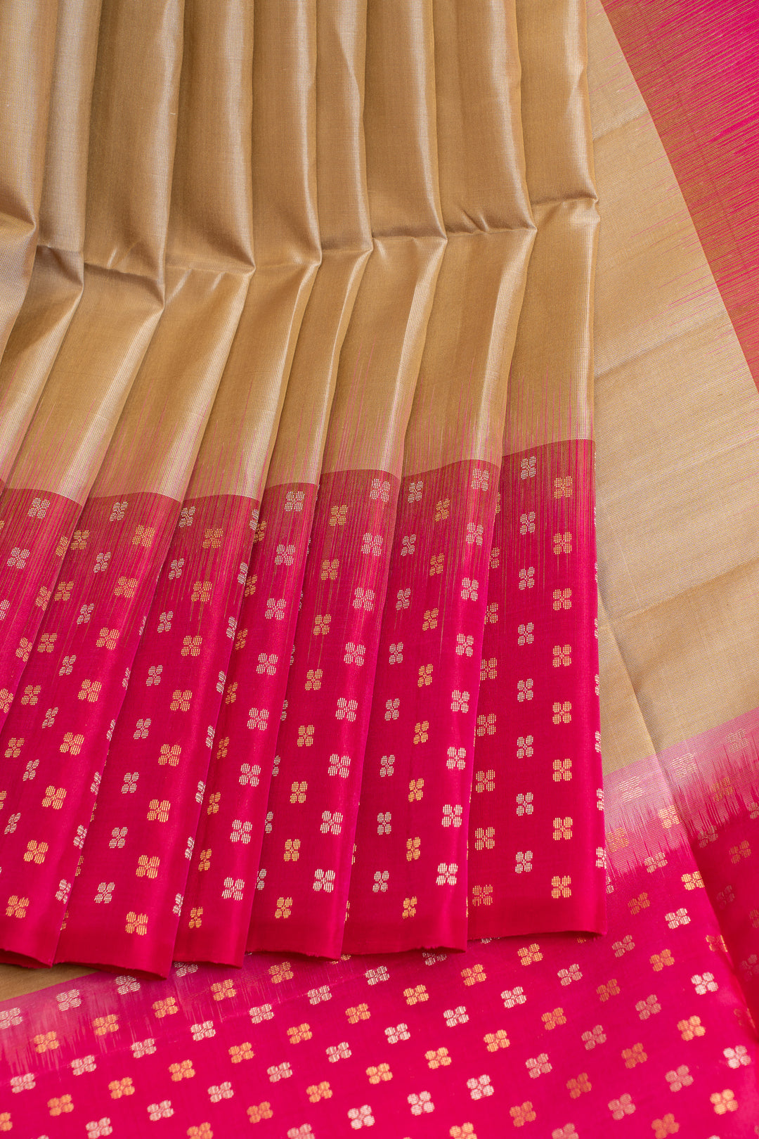 Cream and pink turning border pure soft silk saree