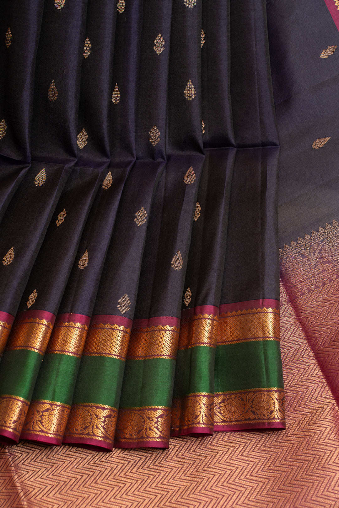 Dark blue traditional pure Kanchipuram  silk saree