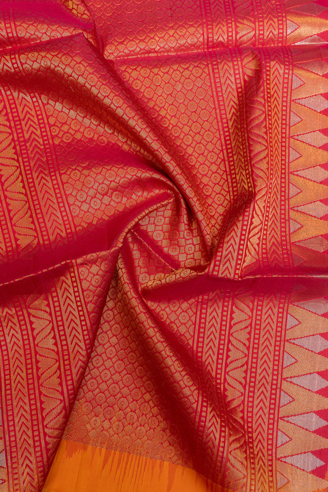Bottle green mustard and magenta Mupagam pure soft silk saree